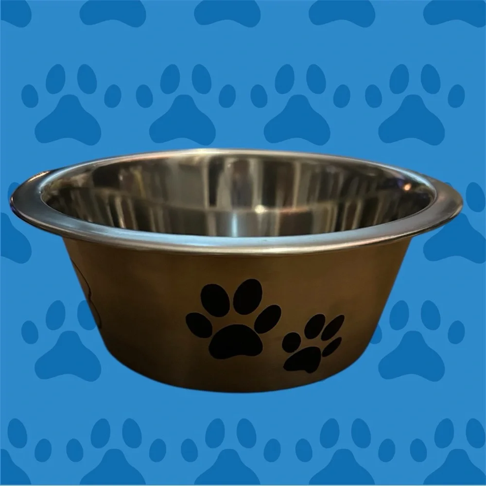 Stainless Steel Pet Bowl with Black Paw Prints